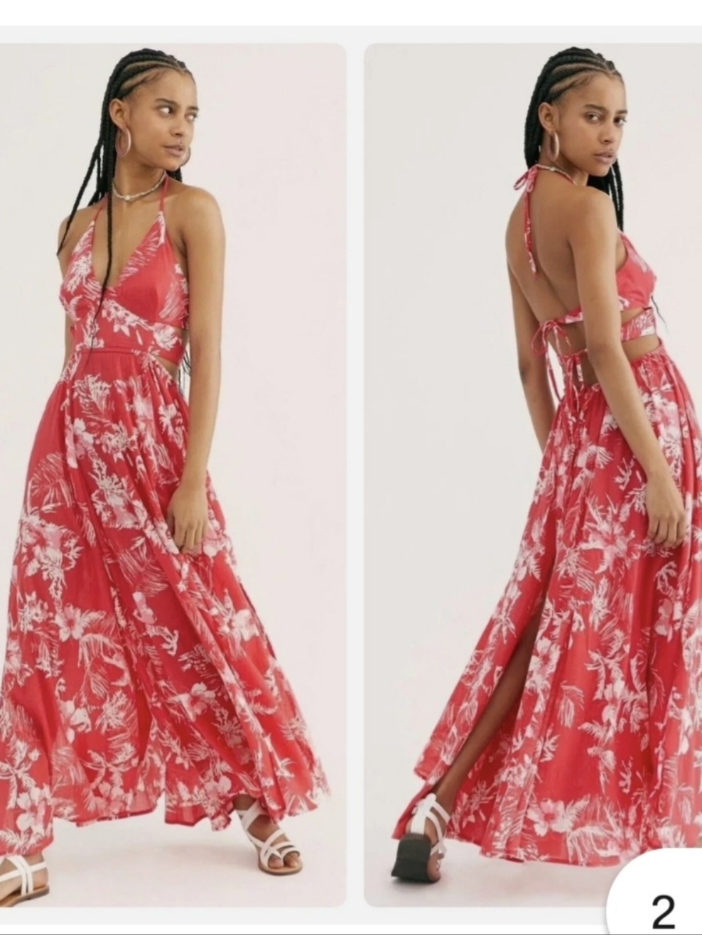 Red Floral Halter Maxi Dress - Women - Picture 3 of 4
